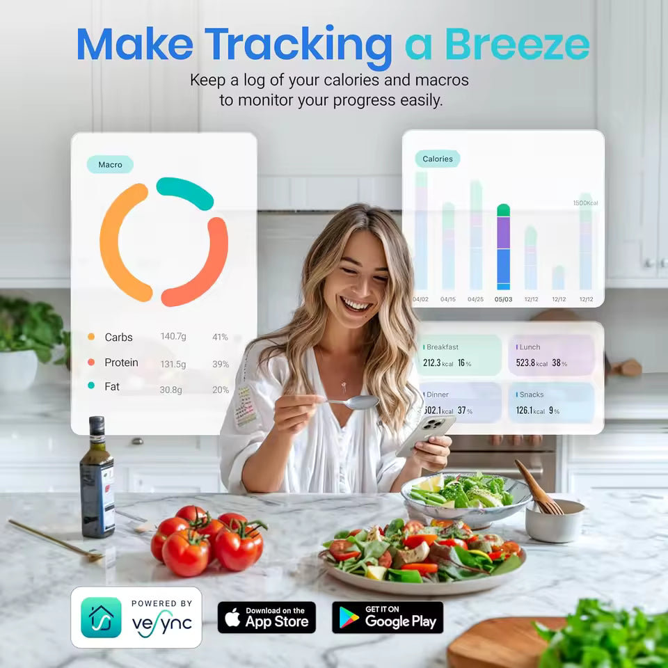 Smart Calorie-Tracking Kitchen Scale | Stainless Steel Precision Food Analyzer