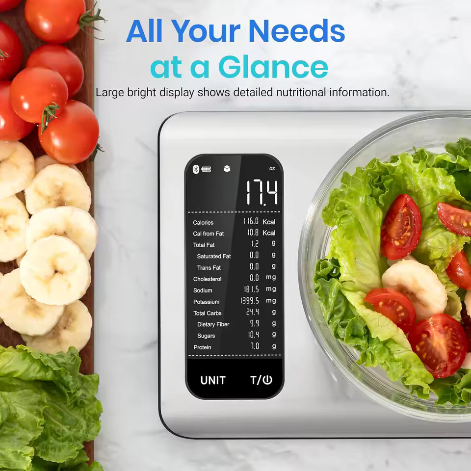 Smart Calorie-Tracking Kitchen Scale | Stainless Steel Precision Food Analyzer