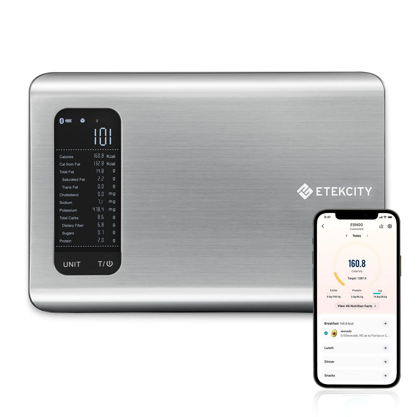 Smart Calorie-Tracking Kitchen Scale | Stainless Steel Precision Food Analyzer