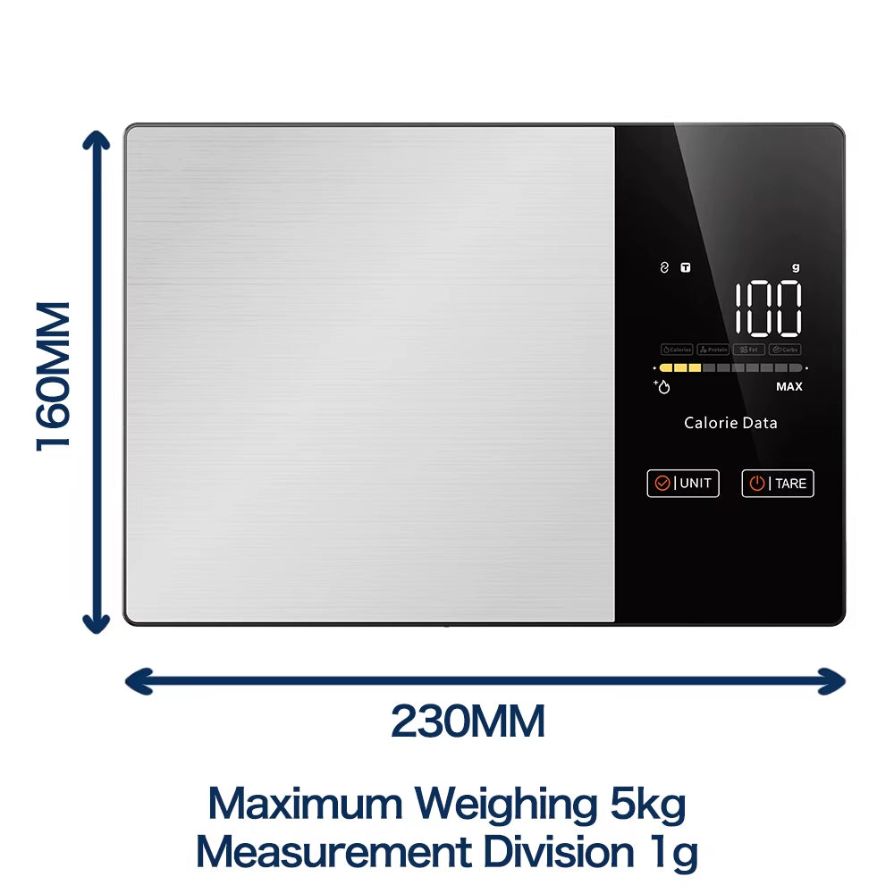 Smart Calorie-Tracking Kitchen Scale | Stainless Steel Precision Food Analyzer