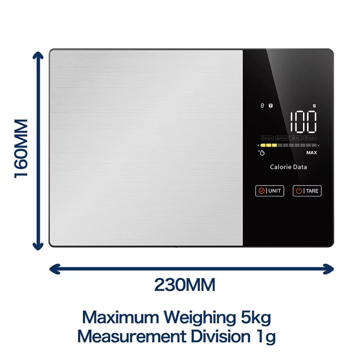 Smart Calorie-Tracking Kitchen Scale | Stainless Steel Precision Food Analyzer