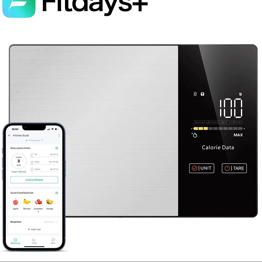 Smart Calorie-Tracking Kitchen Scale | Stainless Steel Precision Food Analyzer